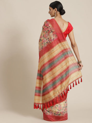 Surat Sari Yellow & Red Kalamkari Printed Saree