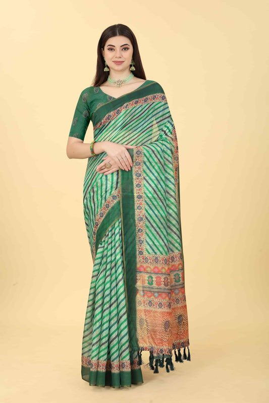 Striped Printed Zari Chanderi Surat Sari