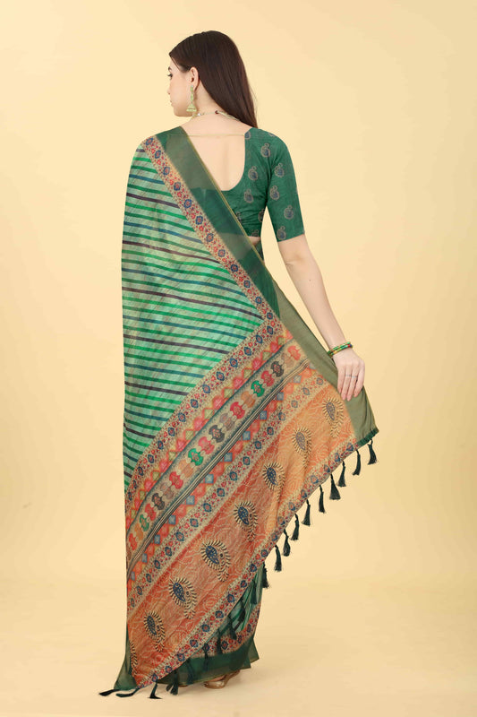 Striped Printed Zari Chanderi Surat Sari