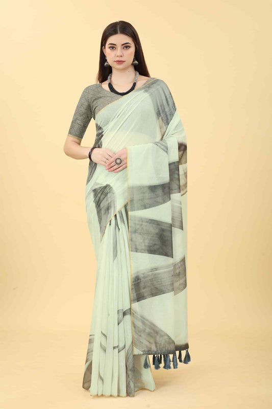 Abstract Zari Chanderi Surat Sari With Tassel