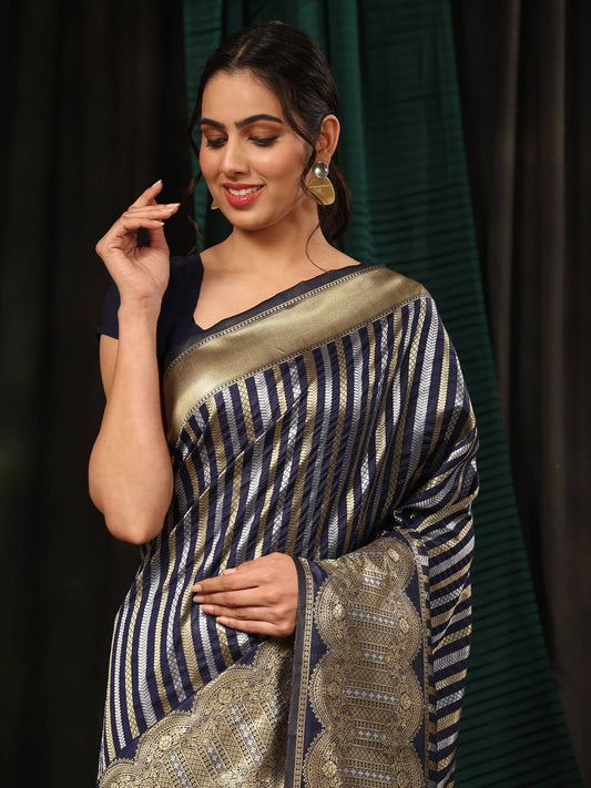 Surat Sari Woven Design Striped Zari Art Silk Fusion Banarasi Saree