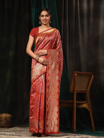 Surat Sari Striped Zari Art Silk Fusion Banarasi Saree