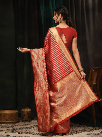 Surat Sari Striped Zari Art Silk Fusion Banarasi Saree