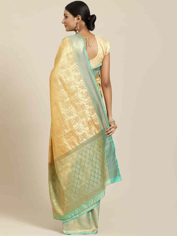 Surat Sari Beige & Teal Ethnic Motifs Zari Kanjeevaram Saree