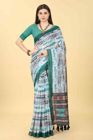 Geometric Printed Zari Chanderi Surat Sari