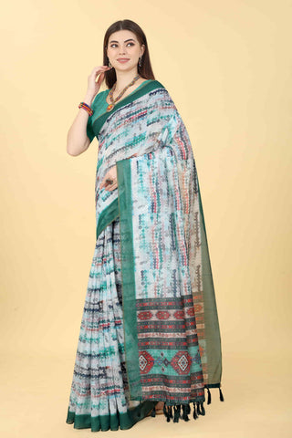 Geometric Printed Zari Chanderi Surat Sari