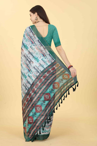 Geometric Printed Zari Chanderi Surat Sari