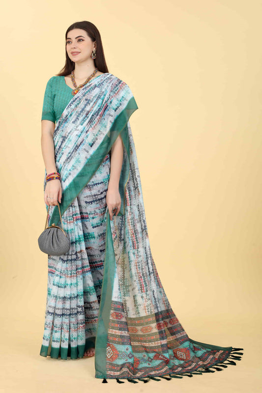 Geometric Printed Zari Chanderi Surat Sari