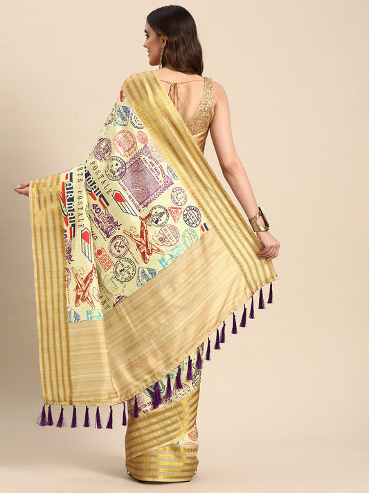 Typography Printed Chanderi Surat Sari