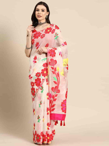 Surat Sari Floral Phulkari Pure Cotton Jamdani Saree