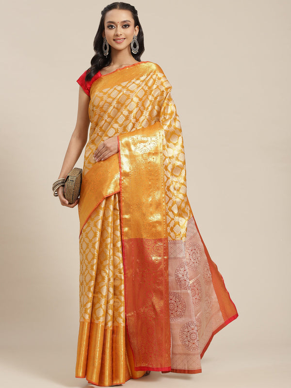 Surat Sari Mustard Ethnic Motifs Zari Brocade Banarasi Saree