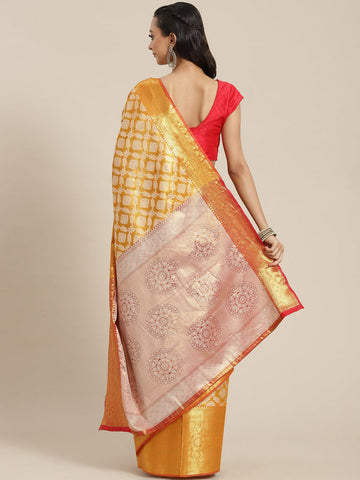 Surat Sari Mustard Ethnic Motifs Zari Brocade Banarasi Saree