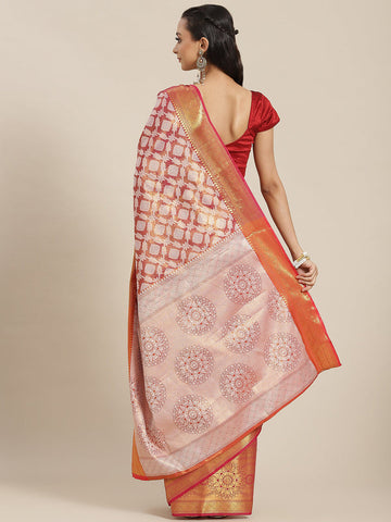 Surat Sari Pink Ethnic Motifs Zari Brocade Banarasi Saree