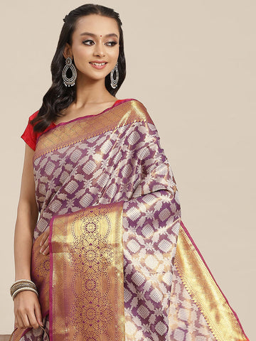 Surat Sari Purple Ethnic Motifs Zari Brocade Banarasi Saree