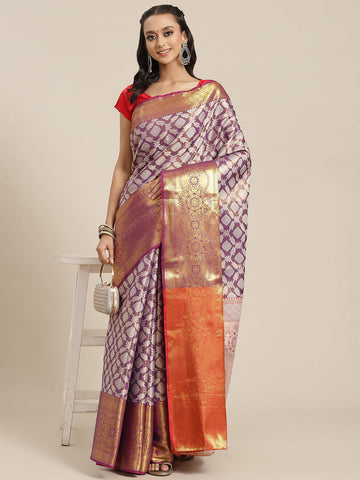 Surat Sari Purple Ethnic Motifs Zari Brocade Banarasi Saree