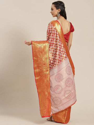 Surat Sari Red & Orange Ethnic Motifs Zari Brocade Banarasi Saree