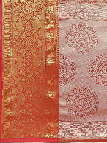 Surat Sari Red & Orange Ethnic Motifs Zari Brocade Banarasi Saree