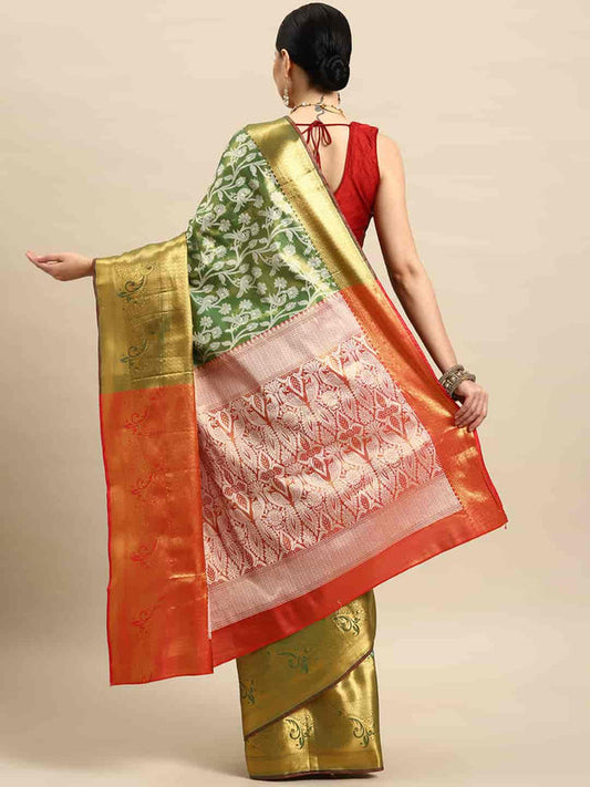 Surat Sari Floral Woven Design Brocade Banarasi Saree