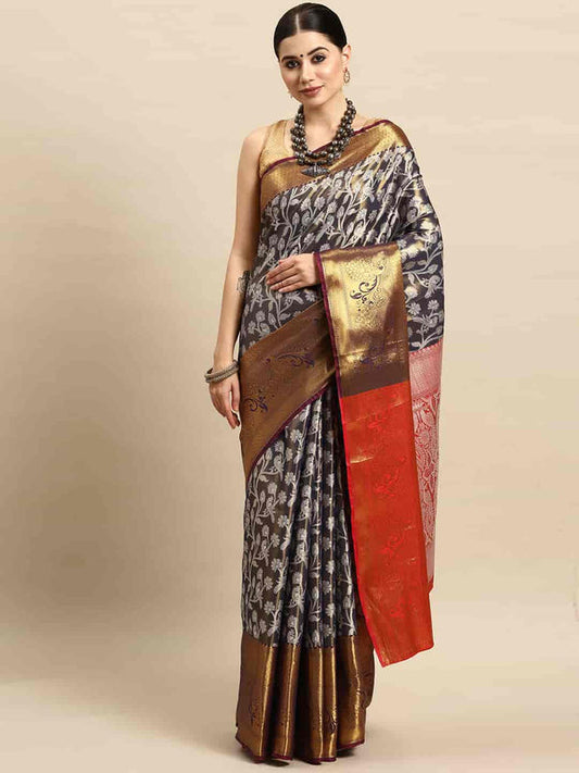 Surat Sari Floral Printed Brocade Banarasi Saree