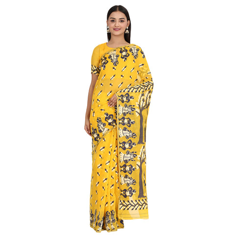 Surat Sari Yellow & Blue Jamdani Saree