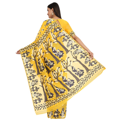 Surat Sari Yellow & Blue Jamdani Saree