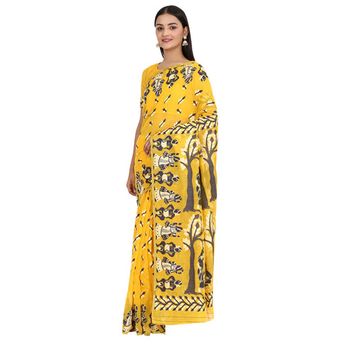 Surat Sari Yellow & Blue Jamdani Saree