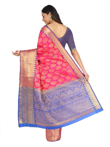 Surat Sari Pink & Golden Ethnic Motifs Zari Banarasi Saree