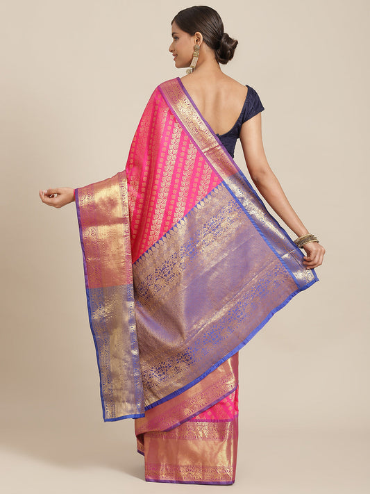 Surat Sari Pink & Blue Ethnic Motifs Zari Silk Blend Banarasi Saree