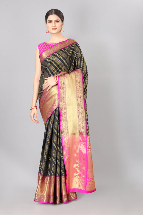 Surat Sari Black & Pink Ethnic Motifs Zari Art Silk Banarasi Saree