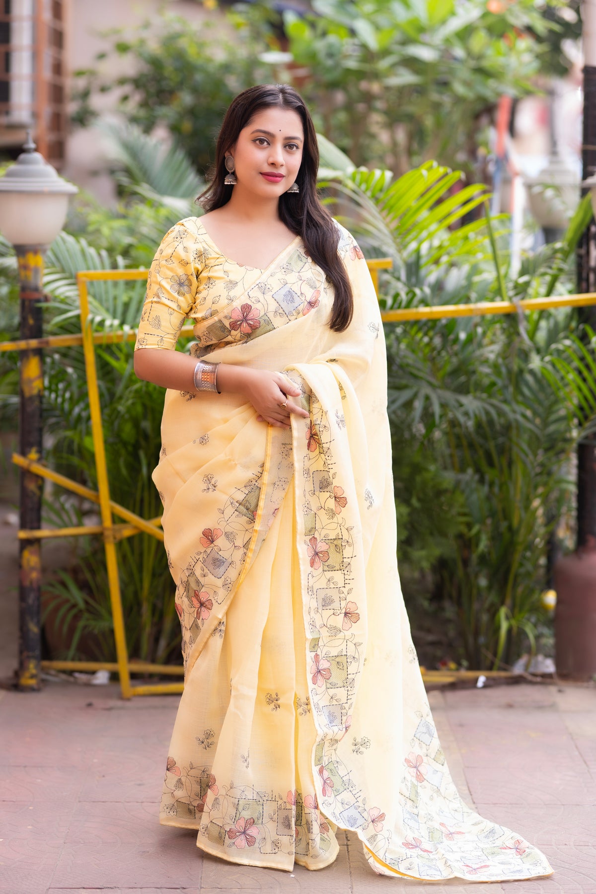 Premium Yellow Linen Saree