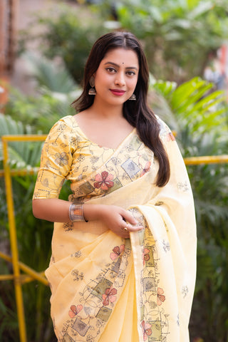 Premium Yellow Linen Saree