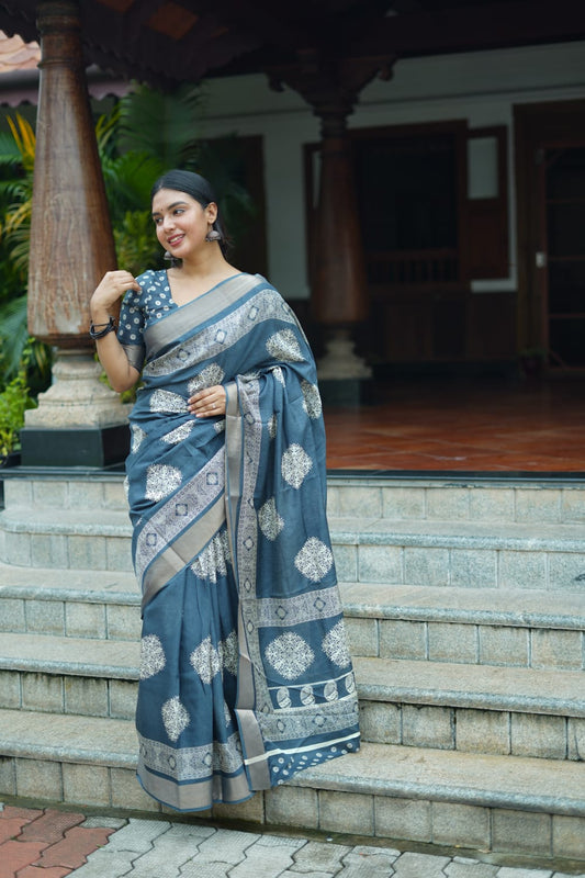 Grey Premium Batik Print Saree