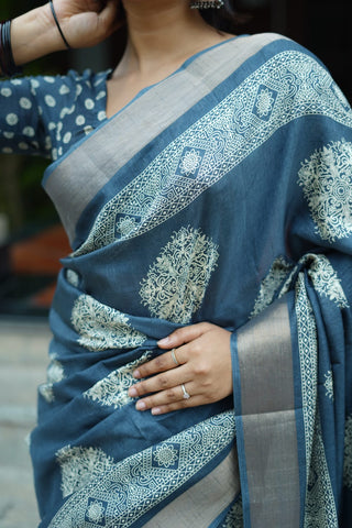 Grey Premium Batik Print Saree