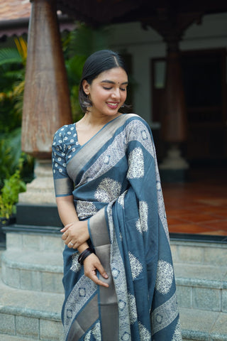 Grey Premium Batik Print Saree