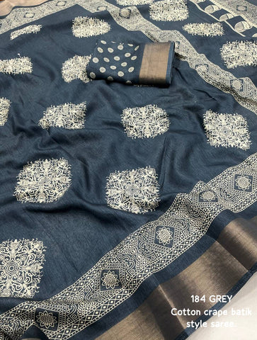 Grey Premium Batik Print Saree