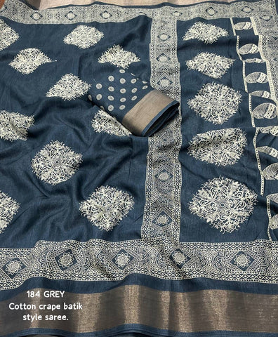 Grey Premium Batik Print Saree