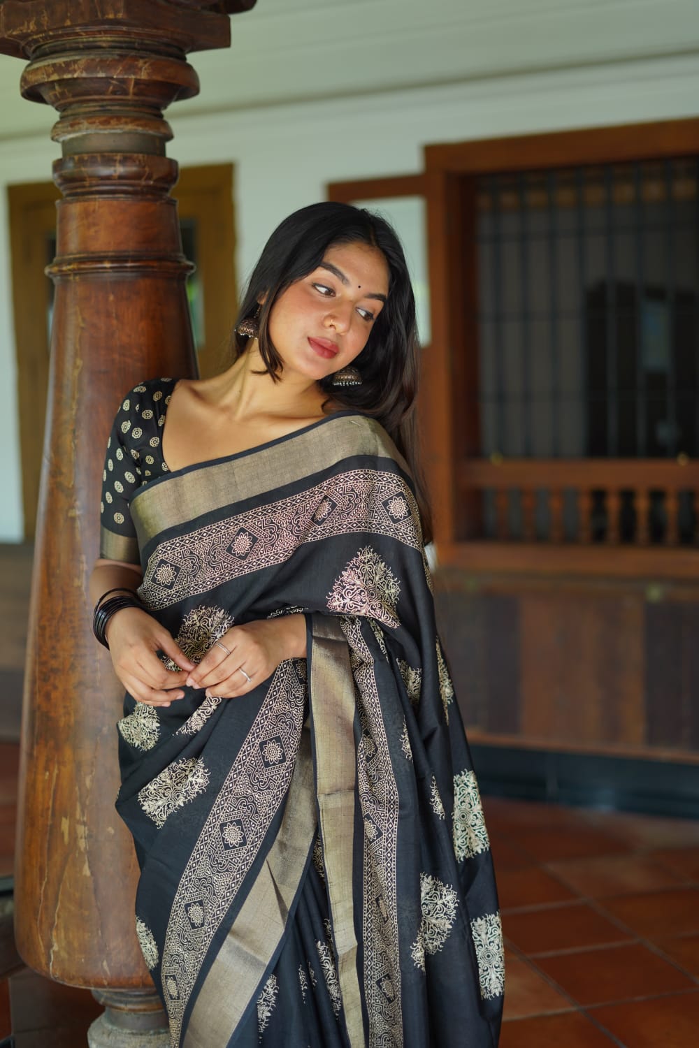 Black Premium Batik Print Saree