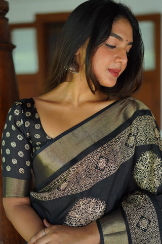 Black Premium Batik Print Saree