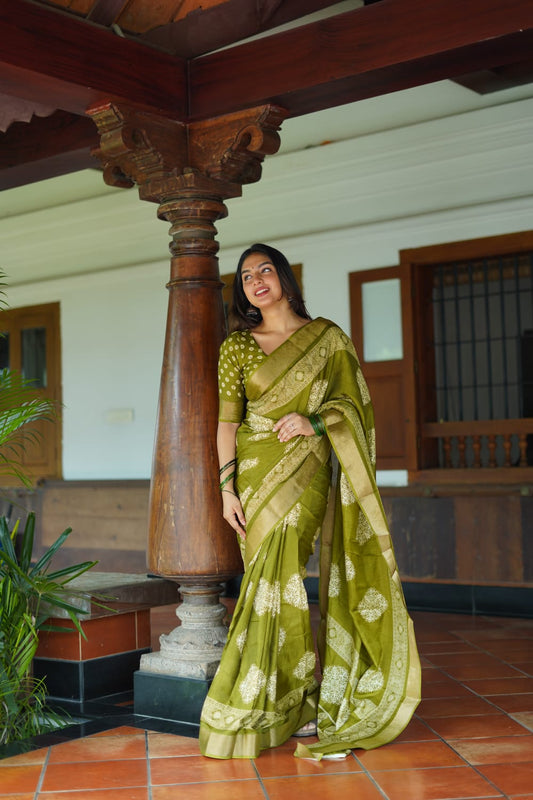 Mehendi Premium Batik Print Saree